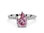 Solitaire Engagement Ring Setting for Fancy Pink Pear-Shaped Center with Pave Accents and Prong Head in Platinum