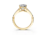 Solitaire Engagement Ring Setting for Princess Cut Center with Pave Split Shank and Prong Head in Yellow Gold