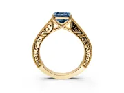 Solitaire Engagement Ring Setting for Fancy Blue Asscher Cut Center with Engraved Pave Band and Prong Head in Yellow Gold