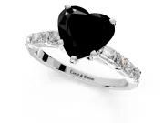 Baguette Engagement Ring Setting for Fancy Black Heart-Shaped Center with Alternating Bar-Set Band and Prong Head in White Gold