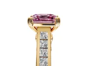 Solitaire Engagement Ring Setting for Fancy Pink Asscher Cut Center with Channel Band and Double Claw Prong Head in Yellow Gold