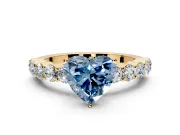 Shared-Prong Engagement Ring Setting for Fancy Blue Heart-Shaped Center with Graduated Accents and Prong Head in Yellow Gold
