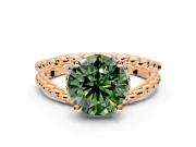 Halo Engagement Ring Setting for Fancy Green Round Cut Center with Rope Twist Split Shank and Prong Head in Rose Gold