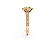 Halo Engagement Ring Setting for Fancy Yellow Cushion Cut Center with Milgrain Pave Band and Bezel Head in Rose Gold