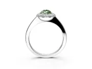 Halo Engagement Ring Setting for Fancy Green Pear-Shaped Center with Plain Tapered Band and Prong Head in Sterling Silver
