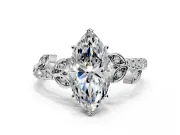 Leaf Motif Engagement Ring Setting for Marquise Center with Pave Band and Prong Head in Sterling Silver