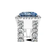 Halo Engagement Ring Setting for Fancy Blue Radiant Cut Center with Wide-Open Pave Split Shank and Prong Head in Platinum