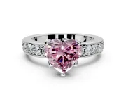 Solitaire Engagement Ring Setting for Fancy Pink Heart-Shaped Center with Channel-Set Accents and Prong Head in Platinum