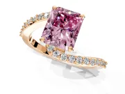 Solitaire Engagement Ring Setting for Fancy Pink Radiant Cut Center with Pave Bypass Swirl Band and Prong Head in Rose Gold
