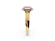 Halo Engagement Ring Setting for Fancy Pink Asscher Cut Center with Knife Ridge Cathedral Band and Prong Head in Yellow Gold