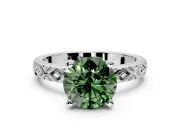Solitaire Engagement Ring Setting for Fancy Green Round Cut Center with Milgrain X Pattern Band and Prong Head in White Gold