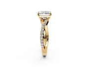 Crossover Engagement Ring Setting for Radiant Cut Center with Pave and Plain Strands and Prong Head in Yellow Gold