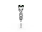 Solitaire Engagement Ring Setting for Fancy Green Asscher Cut Center with Narrow Twist Pave Band and Prong Head in White Gold