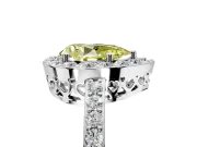Halo Engagement Ring Setting for Fancy Yellow Pear-Shaped Center with Heart-Shaped Openwork, Pave Band and Prong Head in Platinum