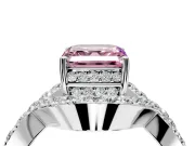 Halo Engagement Ring Setting for Fancy Pink Asscher Cut Center with Pave Infinity Twist Band and Prong Head in Platinum