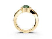 Halo Engagement Ring Setting for Fancy Green Cushion Cut Center with Wide Band, Inlaid Accent Row and Prong Head in Yellow Gold