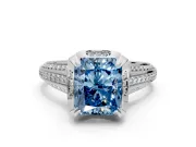 Solitaire Engagement Ring Setting for Fancy Blue Radiant Cut Center with Accented Split Shank and Prong Head in Platinum