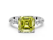 Solitaire Engagement Ring Setting for Fancy Yellow Asscher Cut Center with Trailing Leaf Accent Band and Prong Head in White Gold