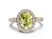 Halo Engagement Ring Setting for Fancy Yellow Oval Center with Heart-Shaped Openwork, Pave Band and Prong Head in Rose Gold