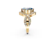 Halo Engagement Ring Setting for Fancy Blue Marquise Center with Pave Infinity Twist Band and Prong Head in Yellow Gold