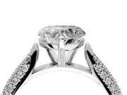 Solitaire Engagement Ring Setting for Heart-Shaped Center with Multi-Row Accents and Prong Head in White Gold