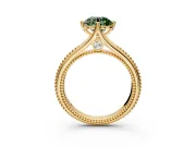 Solitaire Engagement Ring Setting for Fancy Green Round Cut Center with Milgrain Cathedral Band and Prong Head in Yellow Gold