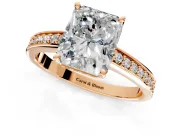 Solitaire Engagement Ring Setting for Radiant Cut Center with Channel-Set Accent Band and Prong Head in Rose Gold