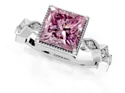 Milgrain Bezel Engagement Ring Setting for Fancy Pink Princess Cut Center with Marquise Stations and Bezel Head in Sterling Silver