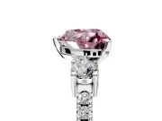 3 Stone Engagement Ring Setting for Fancy Pink Heart-Shaped Center with Round Cut Side Accents and Prong Head in Sterling Silver