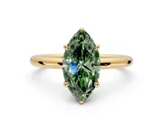 Hidden Halo Engagement Ring Setting for Fancy Green Marquise Center with Thin Rounded Band and Prong Head in Yellow Gold