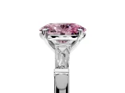 3 Stone Engagement Ring Setting for Fancy Pink Oval Center with Tapered Baguettes, Plain Band and Prong Head in Sterling Silver