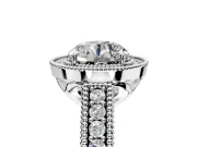 Milgrain Halo Engagement Ring Setting for Round Cut Center with Pave Band and Prong Head in Platinum