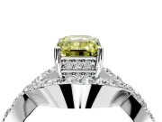 Halo Engagement Ring Setting for Fancy Yellow Emerald Cut Center with Pave Infinity Twist Band and Prong Head in Platinum