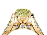 Solitaire Engagement Ring Setting for Fancy Yellow Cushion Cut Center with Pave Cathedral Shoulders and Prong Head in Yellow Gold