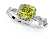 Vintage Station Engagement Ring Setting for Fancy Yellow Cushion Cut Center with Accents and Prong Head in Sterling Silver