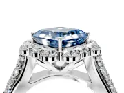 Large Accent Halo Engagement Ring Setting for Fancy Blue Asscher Cut Center with Pave Split Shank and Prong Head in Sterling Silver