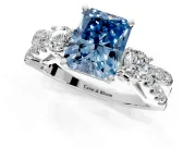 3 Stone Engagement Ring Setting for Fancy Blue Radiant Cut Center with Pave Split Shank and Prong Head in Sterling Silver