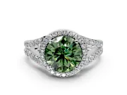 Halo Engagement Ring Setting for Fancy Green Round Cut Center with Narrow Pave Split Shank and Prong Head in Platinum