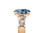 5 Stone Engagement Ring Setting for Fancy Blue Oval Center with Plain Band and Prong Head in Rose Gold