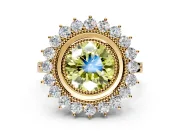 Halo Engagement Ring Setting for Fancy Yellow Round Cut Center with Milgrain Bezel Rim, Plain Band and Prong Head in Yellow Gold