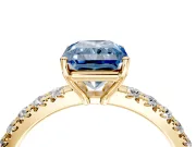 Solitaire Engagement Ring Setting for Fancy Blue Radiant Cut Center with Large Accent Band and Prong Head in Yellow Gold