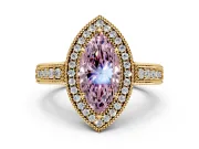 Milgrain Halo Engagement Ring Setting for Fancy Pink Marquise Center with Pave Band and Prong Head in Yellow Gold