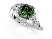 Solitaire Engagement Ring Setting for Fancy Green Cushion Cut Center with Filigree Band and Prong Head in White Gold