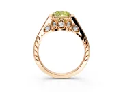 Cathedral Engagement Ring Setting for Fancy Yellow Cushion Cut Center with Antique-Style Pave Band and Prong Head in Rose Gold