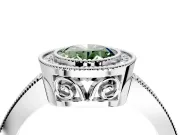 Halo Engagement Ring Setting for Fancy Green Oval Center with Milgrain Halo, Pave Band and Prong Head in White Gold
