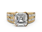 Bezel Engagement Ring Setting for Asscher Cut Center with Wide Channel-Set Band and Bezel Head in Yellow Gold