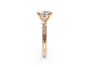 Solitaire Engagement Ring Setting for Oval Center with Trailing Leaf Accent Band and Prong Head in Rose Gold