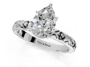 Solitaire Engagement Ring Setting for Pear-Shaped Center with XO Engraved Band and Prong Head in Sterling Silver