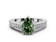 Solitaire Engagement Ring Setting for Fancy Green Pear-Shaped Center with Engraved Pave Band and Prong Head in Sterling Silver