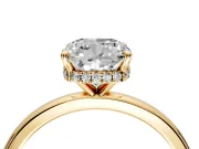 Hidden Halo Engagement Ring Setting for Cushion Cut Center with Plain Band and Tall Prong Head in Yellow Gold